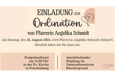 youtube: Gottesdienst zur Ordination von Angelika Schmidt 25. August | 15.00 Uhr Ev. Kirche