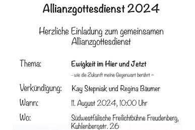 Allianz Gottesdienst 2024 11. August | 10.00 Uhr Freilichtbühne Freudenberg