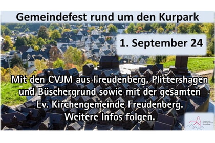 Herzliche Einladung zum<br>Gemeindefest<br>1. September | 11.00 Uhr<br>Kurpark