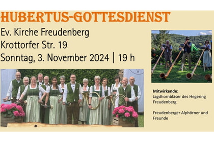 Hubertusgottesdienst<br>3. November | 19.00 Uhr<br>Ev. Kirche