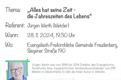 Allianz Vortrag<br>28. November | 19.30 Uhr<br>Ev. freik.Gemeinde<br>Siegener Straße 190